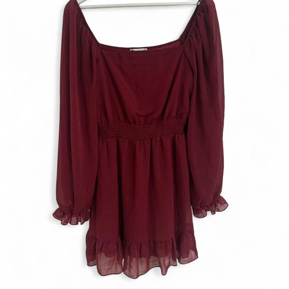Altar’d State Burgundy Gold Streak Long Sleeve Mini Dress Size Small